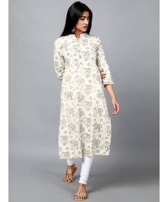 Cotton Off White Printed Straight Kurti 2