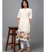 Off White Cotton Straight Printed Kurti
