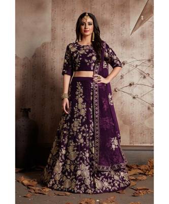 Purple Embrodery Satin Attractive Lehngha Lehngha Choli With Blouse 1