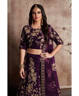 Purple Embrodery Satin Attractive Lehngha Lehngha Choli With Blouse 2