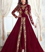 Maroon Embroidered Georgette Salwar