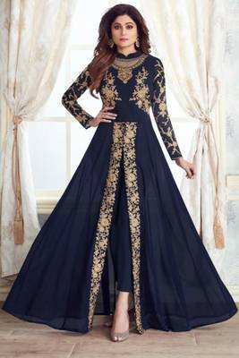 Navy Blue Embroidered Georgette Salwar 1