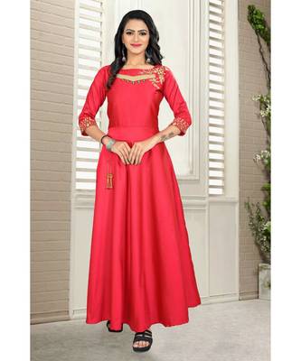 Pink Embroidery Tafeta Satin With Inner Full Stiched Anarkali Gown 1