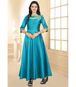 Sky Embroidery Tafeta Satin With Inner Full Stiched Anarkali Gown