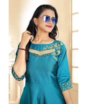 Sky Embroidery Tafeta Satin With Inner Full Stiched Anarkali Gown 3