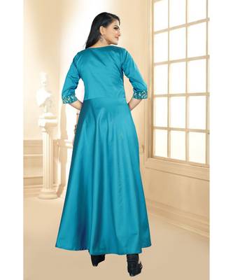 Sky Embroidery Tafeta Satin With Inner Full Stiched Anarkali Gown 4