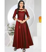 Marron Embroidery Tafeta Satin With Inner Full Stiched Anarkali Gown