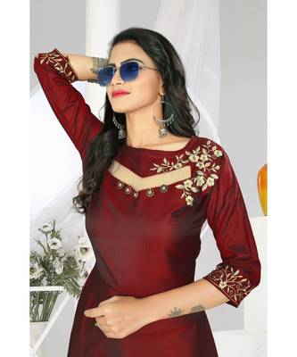 Marron Embroidery Tafeta Satin With Inner Full Stiched Anarkali Gown 3