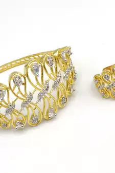 Free Size Folding Bracelet And Finger Ring Studded  American Diamond (Ad) Zircon