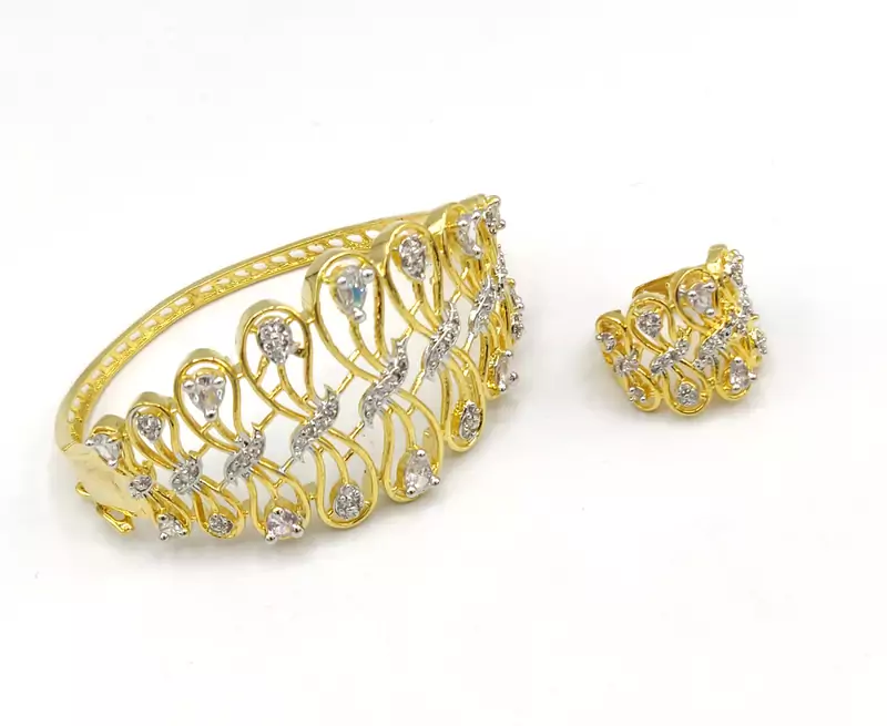 Free Size Folding Bracelet And Finger Ring Studded  American Diamond (Ad) Zircon