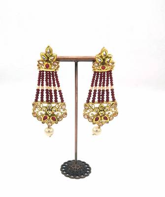 Maroon And Pink Gold-Plated Chandelier Earring 2