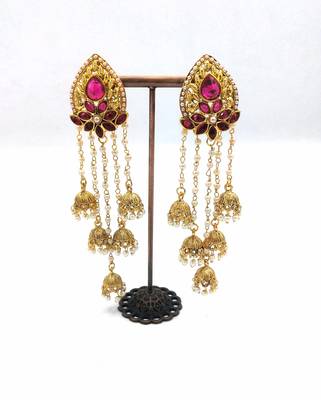 Gold Plated Stylish Pearl Jhumka Traditional Earrings 2