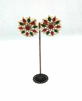 Multi Colour   Kundan Stud Earrings 2