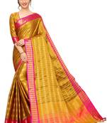 Mustard woven silk cotton saree with blouse