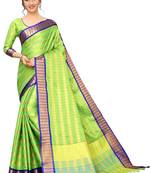Light parrot green woven silk cotton saree with blouse