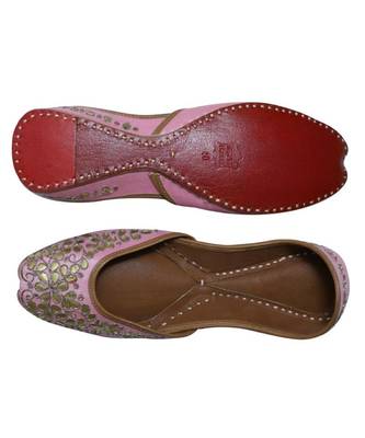 Baby Pink Golden Gotta Patti Work Party Wear Ethnic.Jutti 5