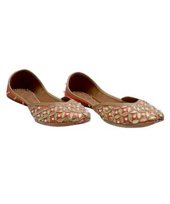 Orange Golden Gotta Patti Work With Pearl Work Party Wear Ethnic.Jutti 1