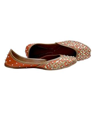 Orange Golden Gotta Patti Work With Pearl Work Party Wear Ethnic.Jutti 2