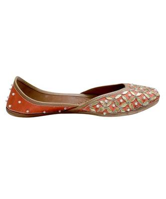 Orange Golden Gotta Patti Work With Pearl Work Party Wear Ethnic.Jutti 3