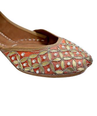 Orange Golden Gotta Patti Work With Pearl Work Party Wear Ethnic.Jutti 4