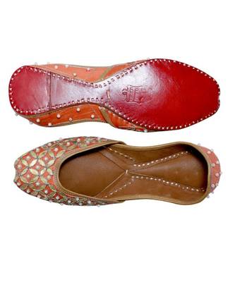 Orange Golden Gotta Patti Work With Pearl Work Party Wear Ethnic.Jutti 5