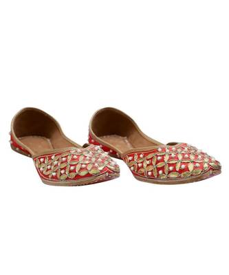 Red Golden Gotta Patti Work With Pearl Work  Party Wear Ethnic.Jutti 1