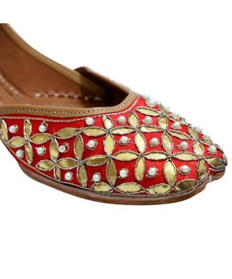 Red Golden Gotta Patti Work With Pearl Work  Party Wear Ethnic.Jutti 4