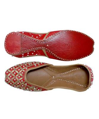 Red Golden Gotta Patti Work With Pearl Work  Party Wear Ethnic.Jutti 5