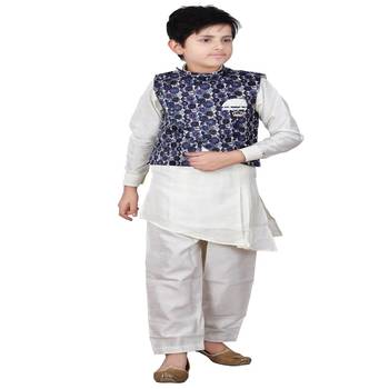 Blue plain cotton silk boys-kurta-pyjama 1