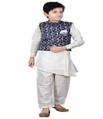 Blue plain cotton silk boys-kurta-pyjama