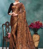 Orange plain silk saree with blouse