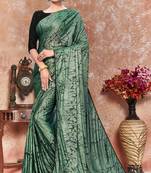 Green plain silk saree with blouse