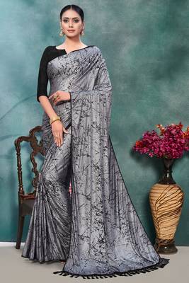 Silver plain silk saree with blouse 1