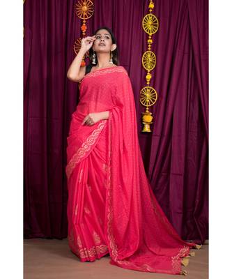 peach printed cotton saree with blouse 1