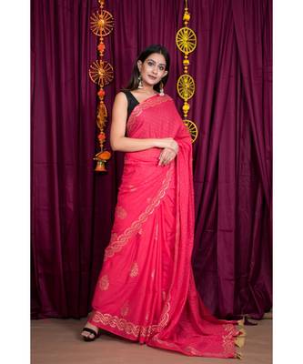 peach printed cotton saree with blouse 2