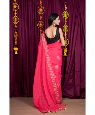 peach printed cotton saree with blouse 4