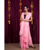 pink printed cotton saree with blouse