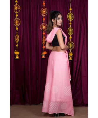 pink printed cotton saree with blouse 3
