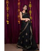 Black printed cotton saree with blouse