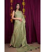 green printed cotton saree with blouse