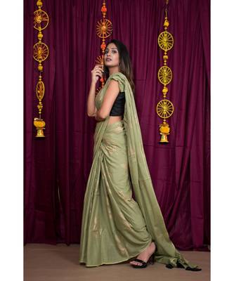 green printed cotton saree with blouse 2