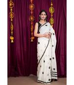 White printed cotton saree with blouse