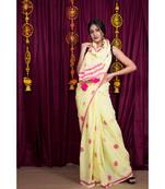 yellow printed cotton saree with blouse