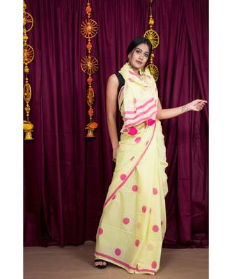 yellow printed cotton saree with blouse 4