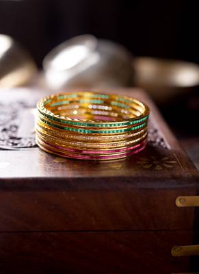 Beautiful Cz Ad Studded Gold Plated Traditional Red Green White American Diamond Bangles Set For Women 2