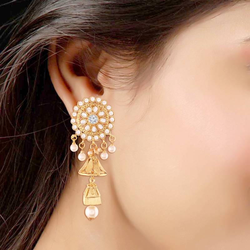 Traditional Gold Plated Kundan & Pearl Jhumki Earrings For Women