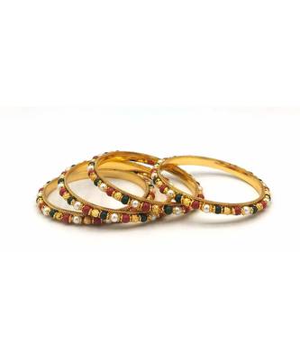 Traditional  Gold Plated Bangles With Multi Colored Bead Set Of 4 2