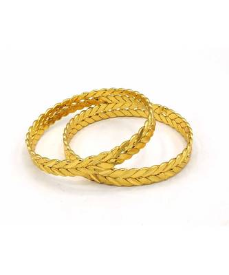 Gold Plated Traditional Designer Plain Bangles Set Of 2 2