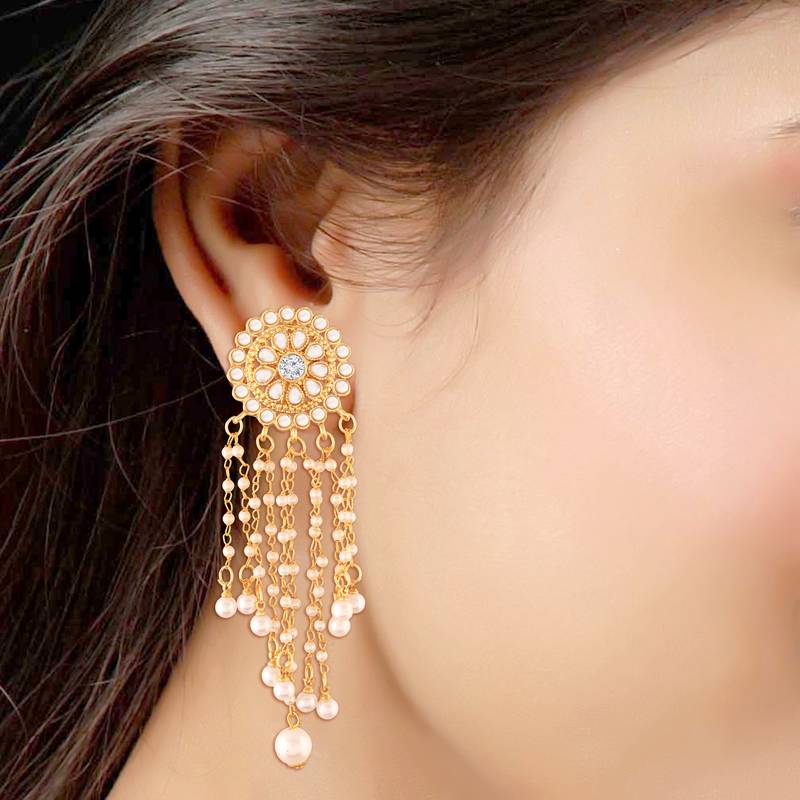 Traditional Gold Plated Kundan & Pearl Earrings For Women