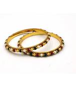 Traditional  Gold Plated Bangles With Multi Colored Bead  Set Of 2